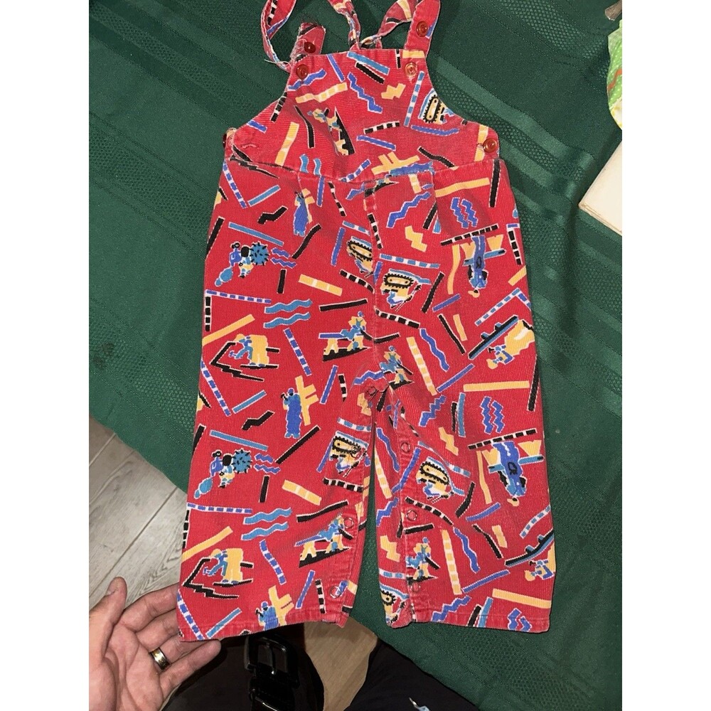 Vintage Baby Clothing J.C. Penny Toddle Time Red Corduroy Overalls AOP Sz 2T EUC